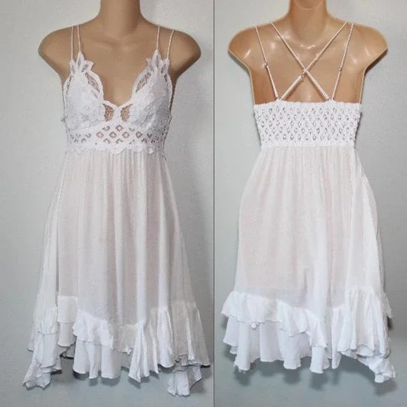 FP One Free People Adella Lace Sheer Slip Dress White Women's Size XS H14119 - Picture 12 of 13